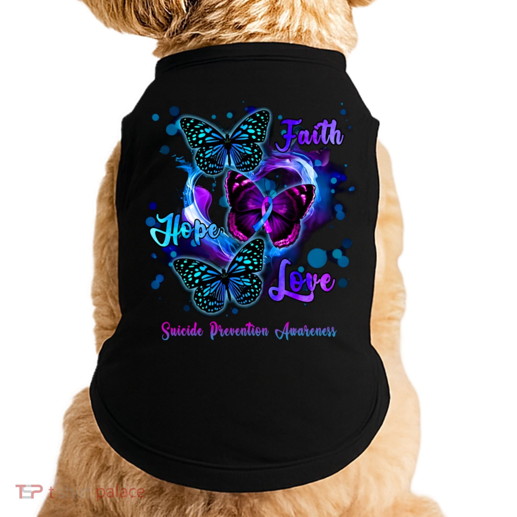 Faith Hope Love Butterfly Suicide Prevention Awareness Doggie Tank