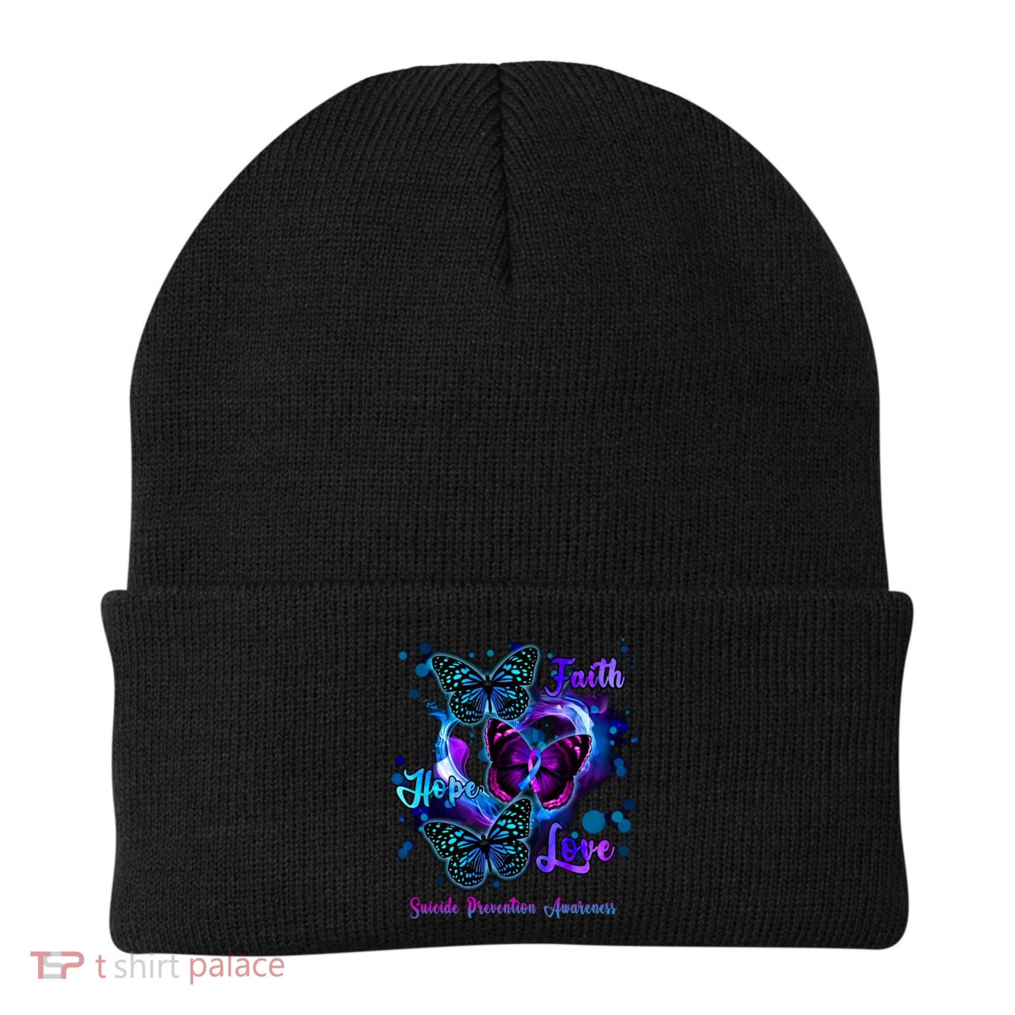 Faith Hope Love Butterfly Suicide Prevention Awareness Beanie