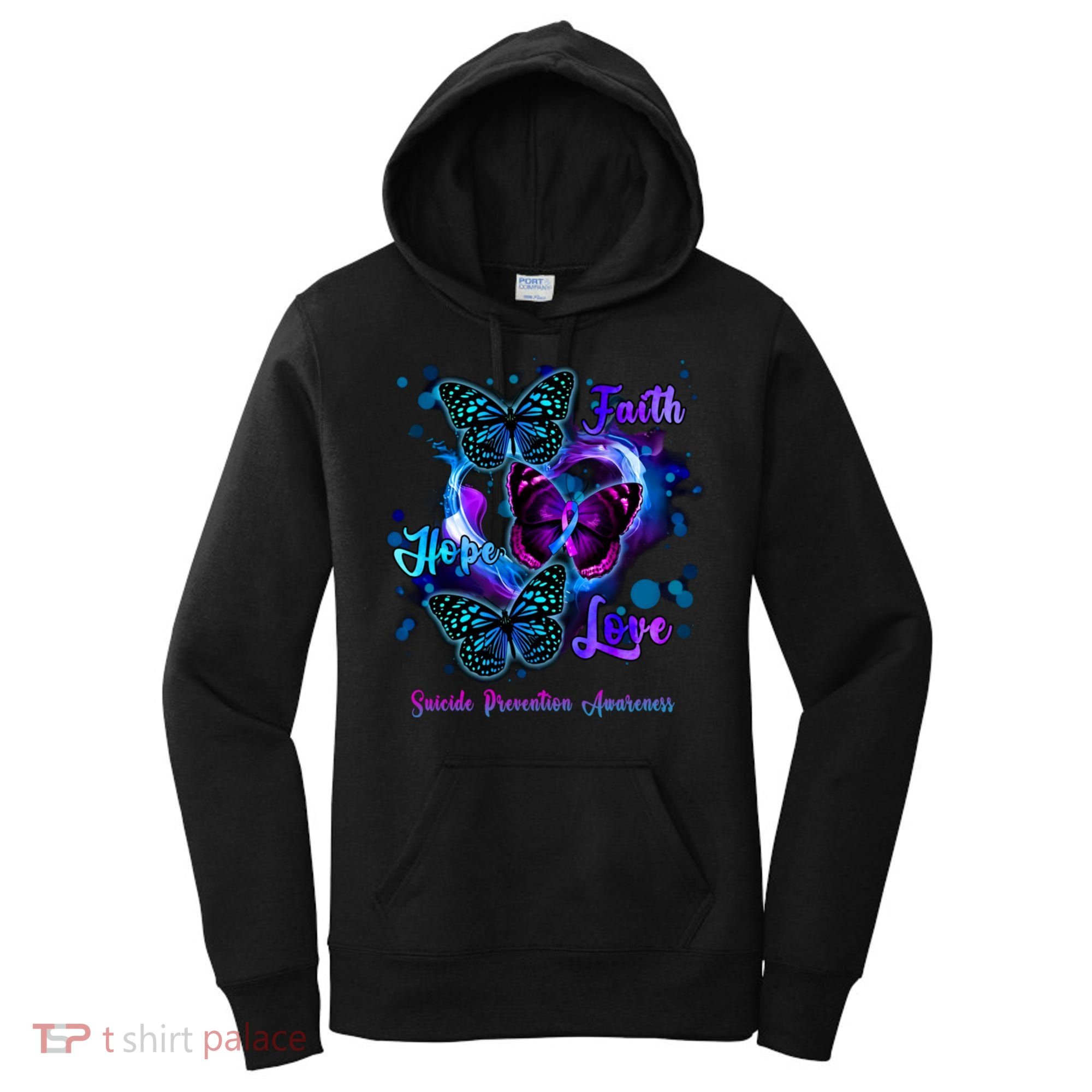 Faith Hope Love Butterfly Suicide Prevention Awareness Women's Hoodie