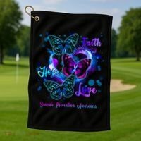 Faith Hope Love Butterfly Suicide Prevention Awareness Golf Towel thumb 1