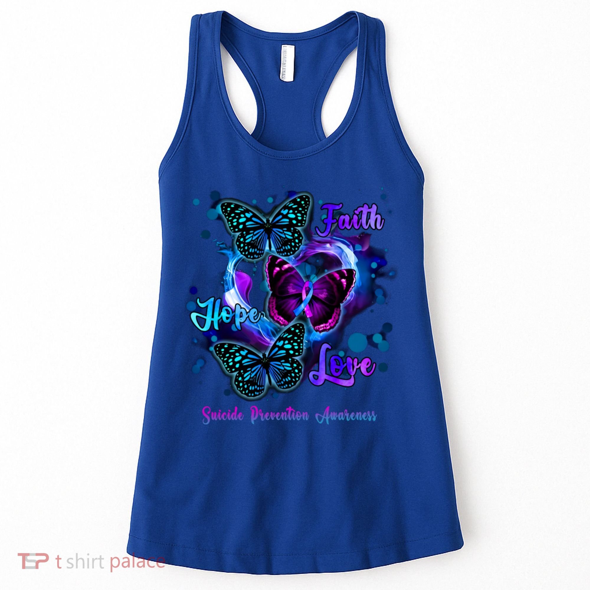 Faith Hope Love Butterfly Suicide Prevention Awareness Women's Tank Top