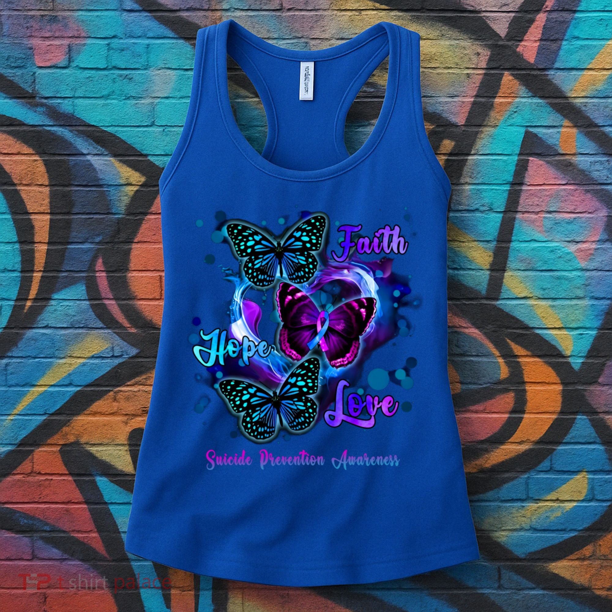 Faith Hope Love Butterfly Suicide Prevention Awareness Women's Tank Top