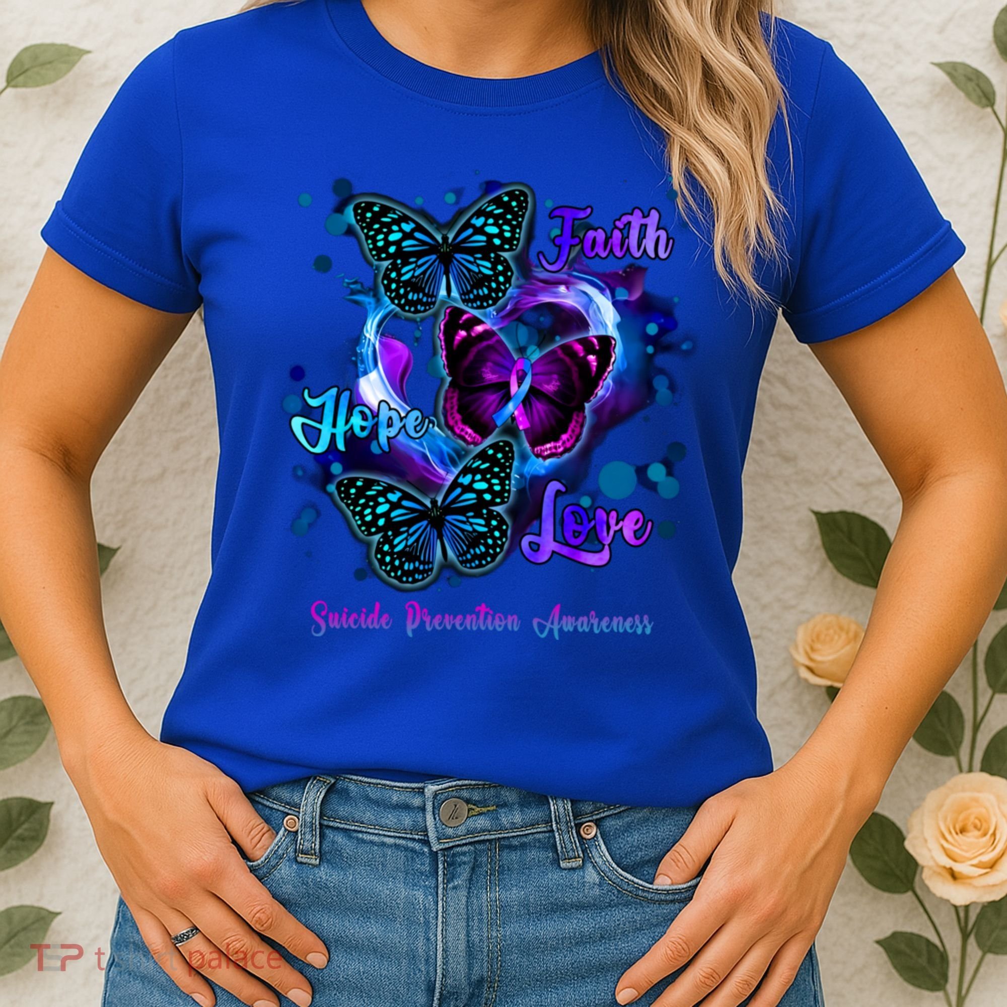 Faith Hope Love Butterfly Suicide Prevention Awareness Women's T-Shirt