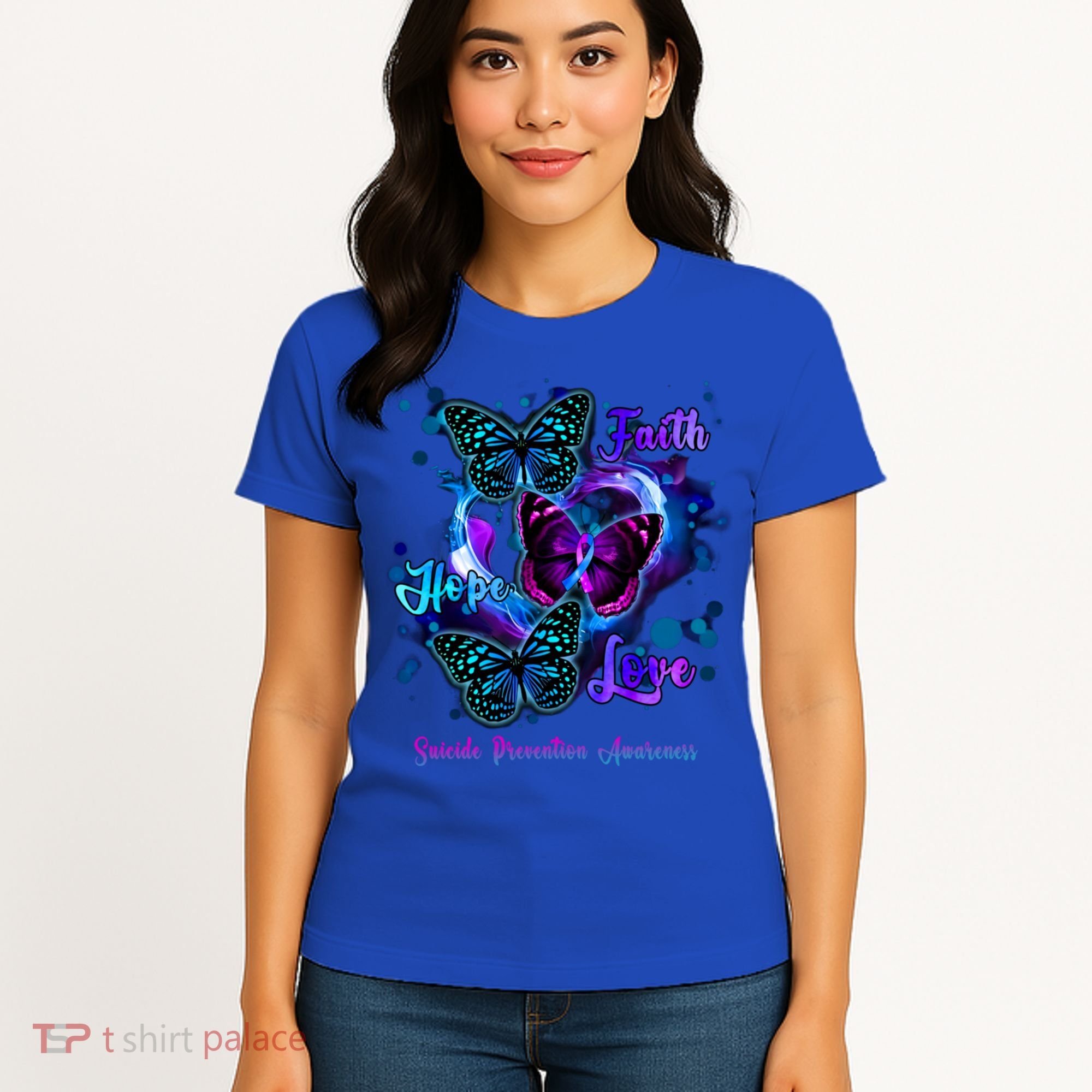 Faith Hope Love Butterfly Suicide Prevention Awareness Women's T-Shirt