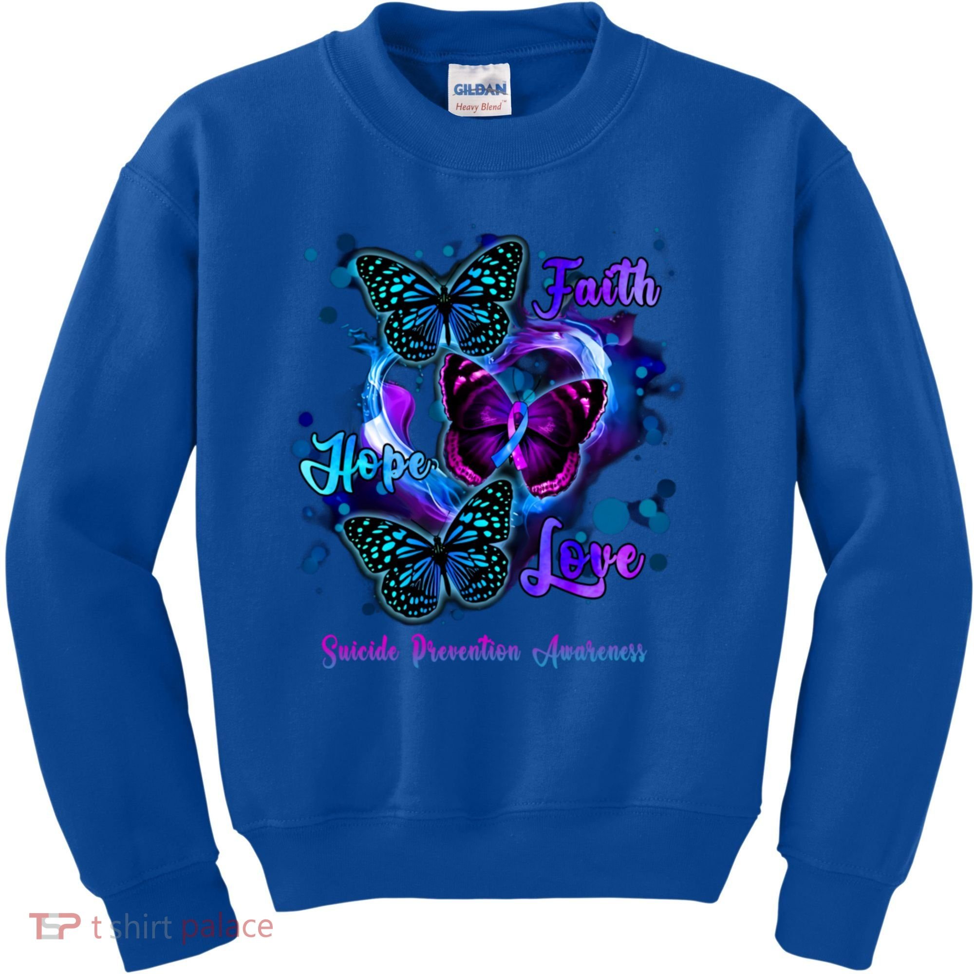 Faith Hope Love Butterfly Suicide Prevention Awareness Kids Sweatshirt