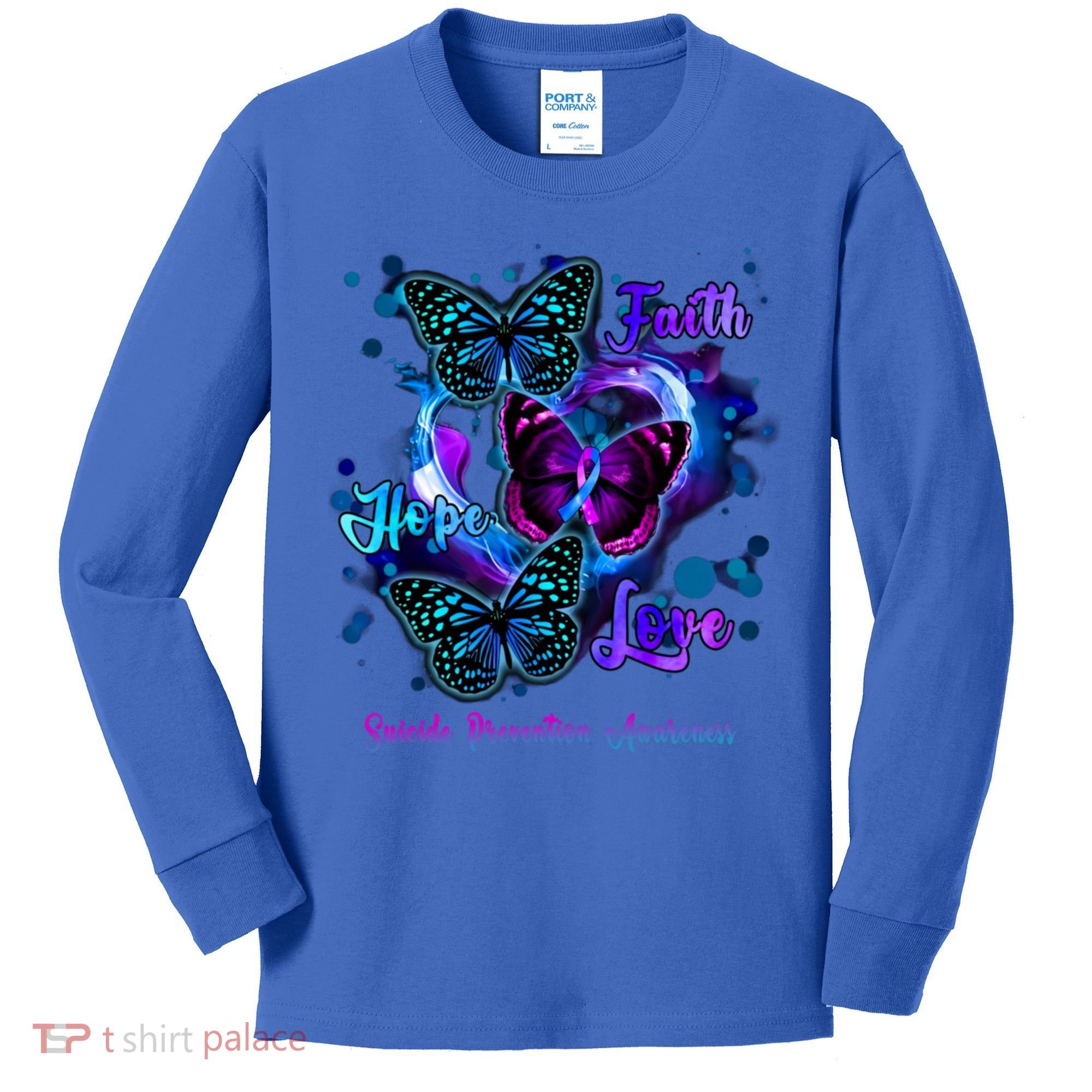 Faith Hope Love Butterfly Suicide Prevention Awareness Kids Long Sleeve Shirt
