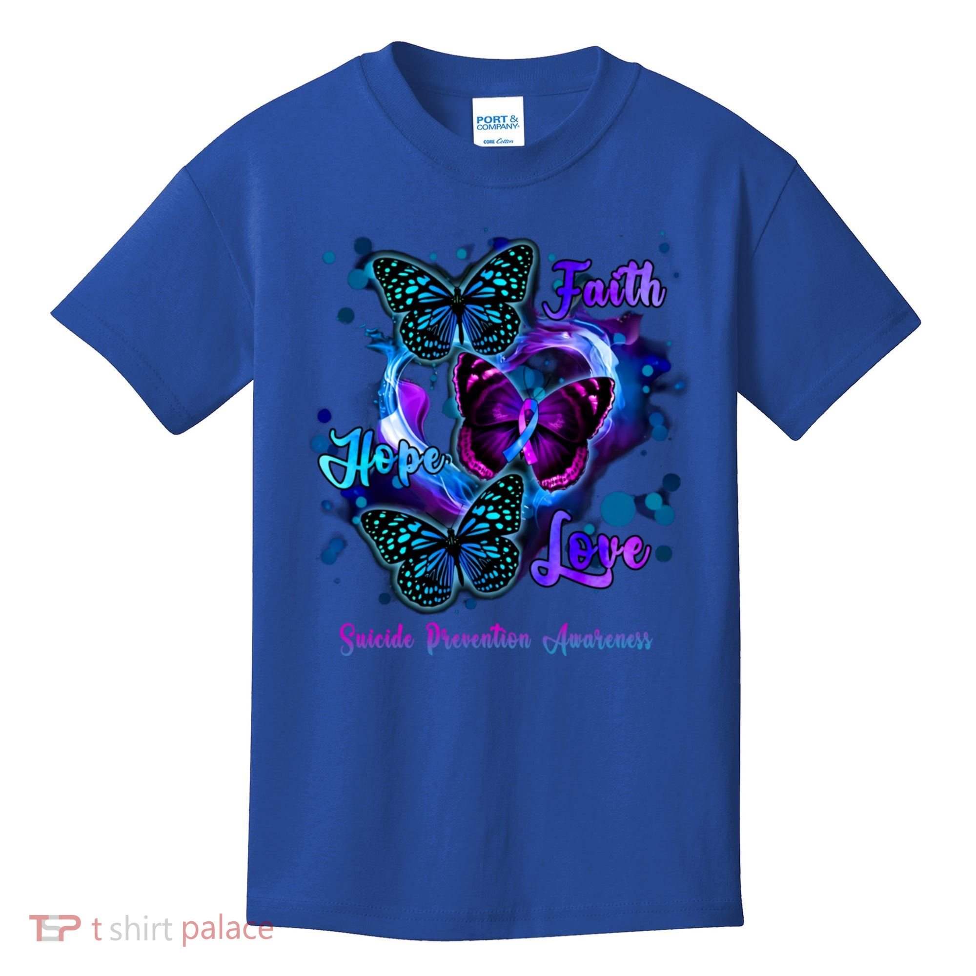 Faith Hope Love Butterfly Suicide Prevention Awareness Kids T-Shirt