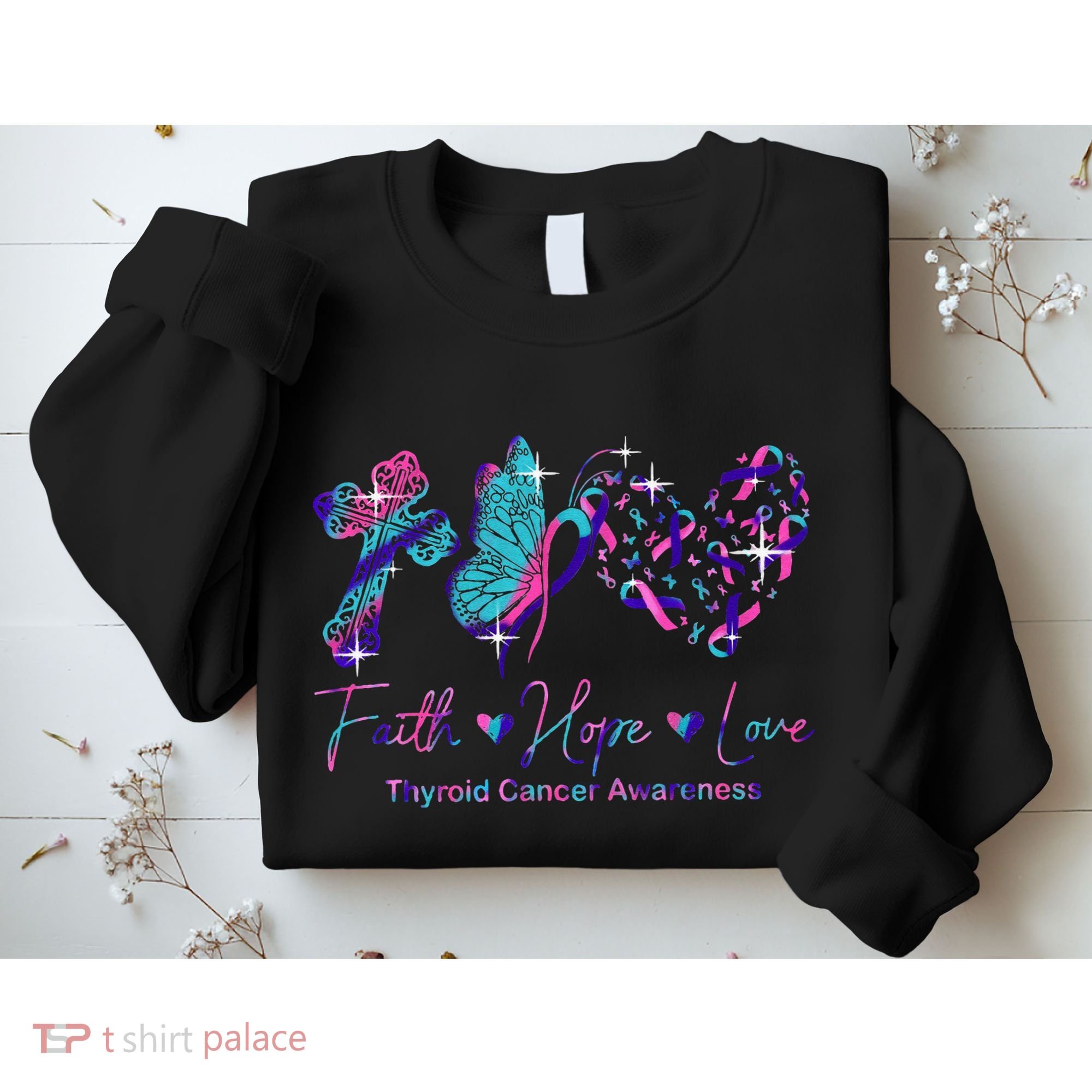 Faith Hope Love Ribbon Thyroid Cancer Awareness Sweatshirt