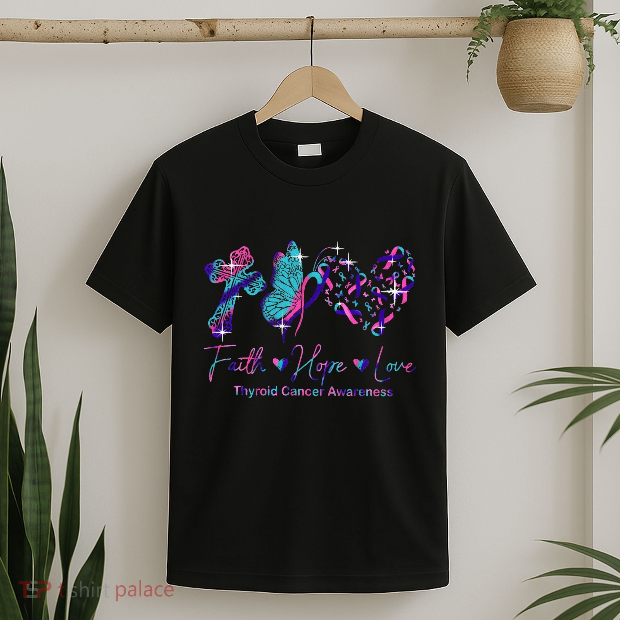 Faith Hope Love Ribbon Thyroid Cancer Awareness T-Shirt