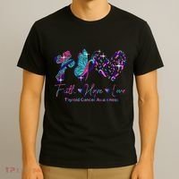 Faith Hope Love Ribbon Thyroid Cancer Awareness T-Shirt thumb 3