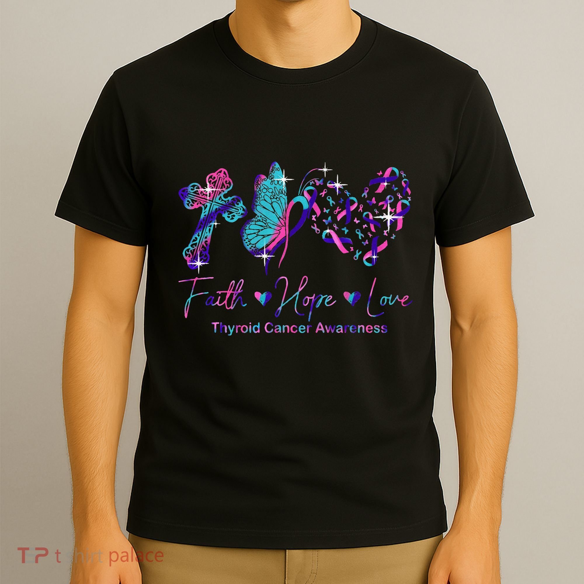 Faith Hope Love Ribbon Thyroid Cancer Awareness T-Shirt