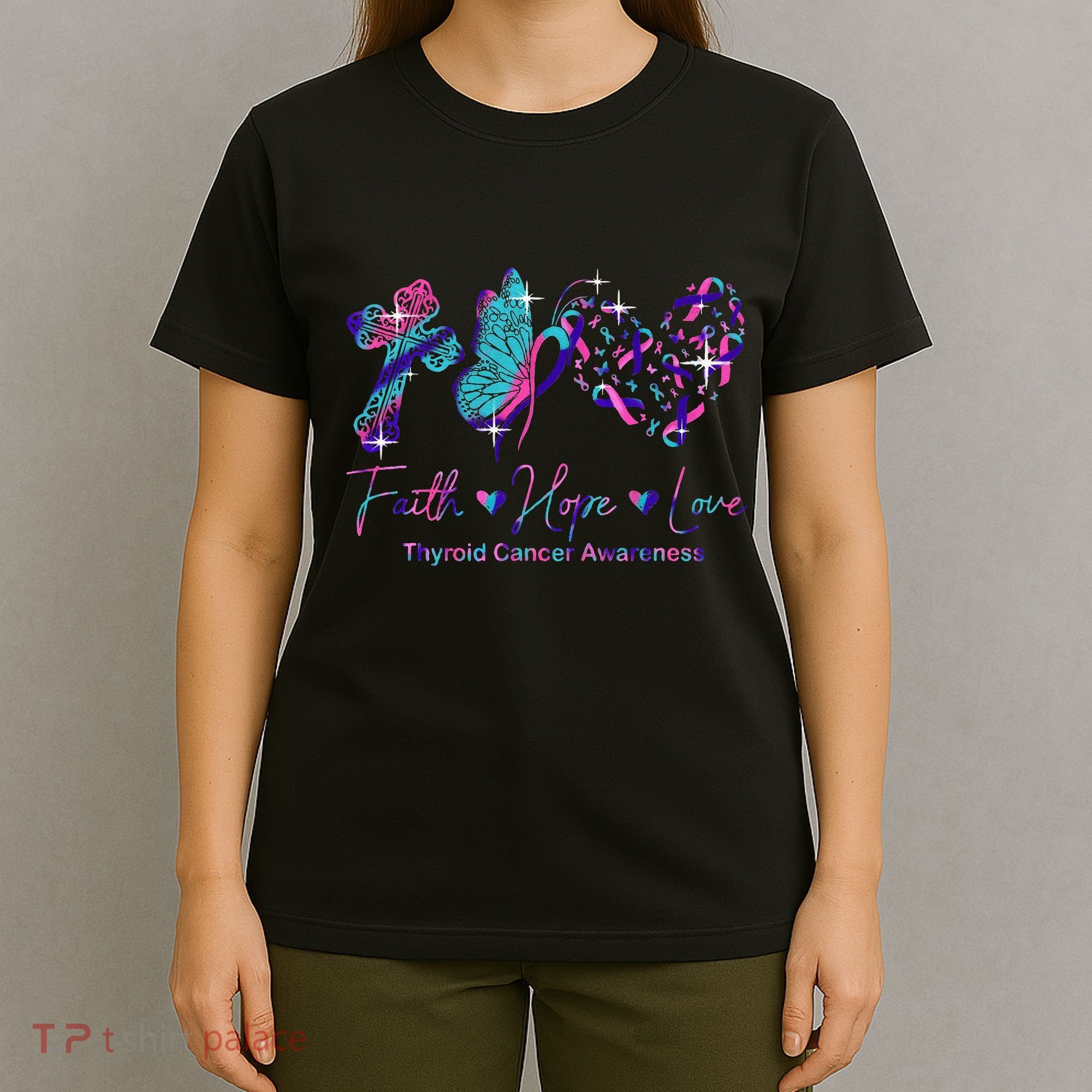 Faith Hope Love Ribbon Thyroid Cancer Awareness T-Shirt