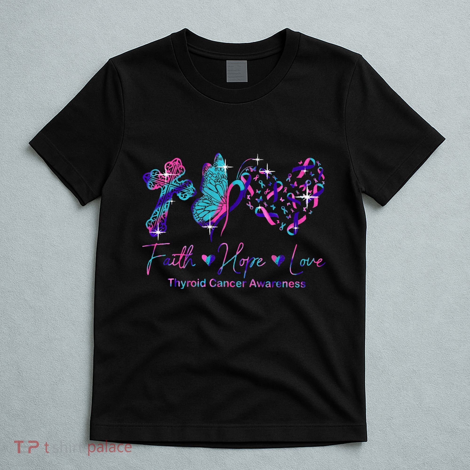 Faith Hope Love Ribbon Thyroid Cancer Awareness T-Shirt