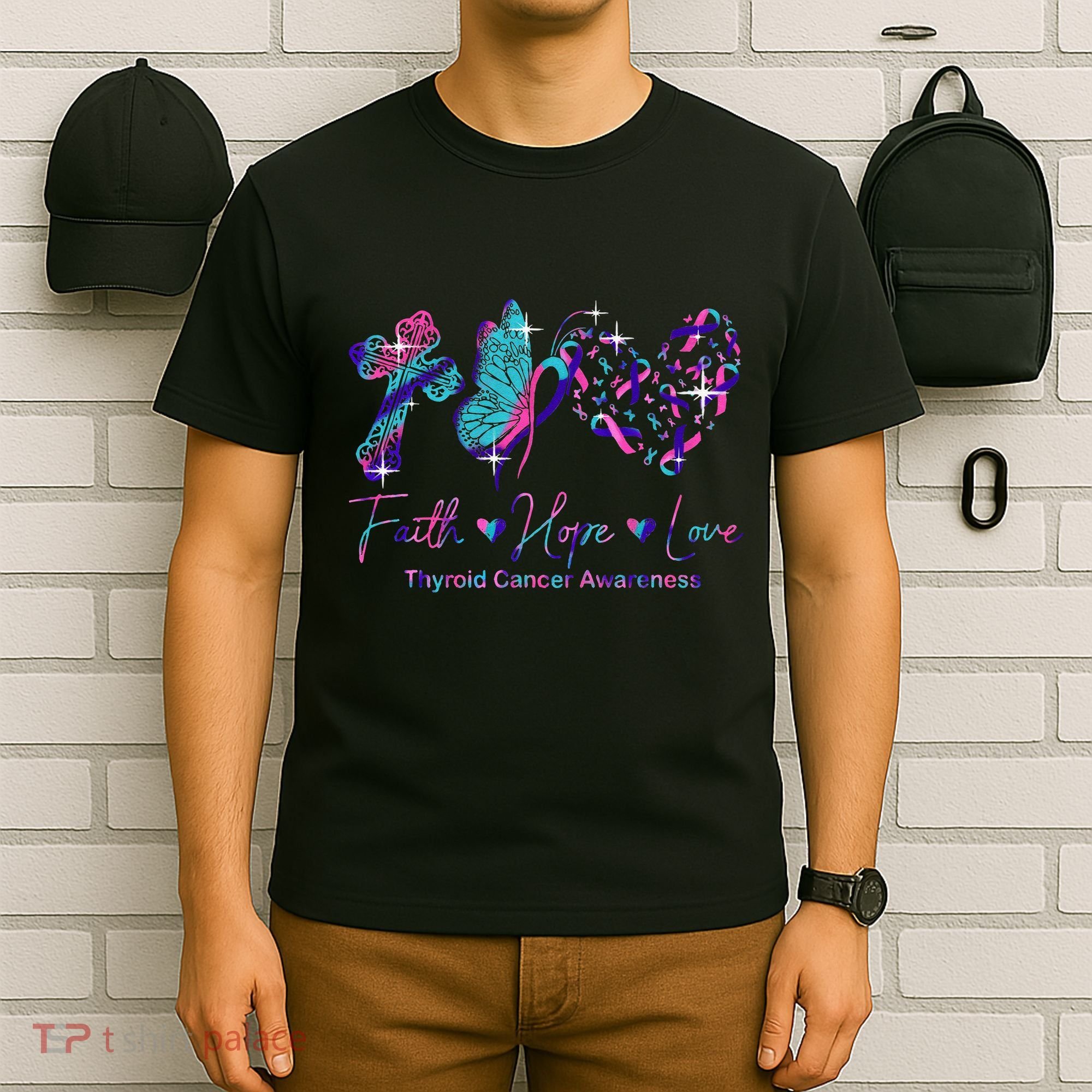 Faith Hope Love Ribbon Thyroid Cancer Awareness T-Shirt
