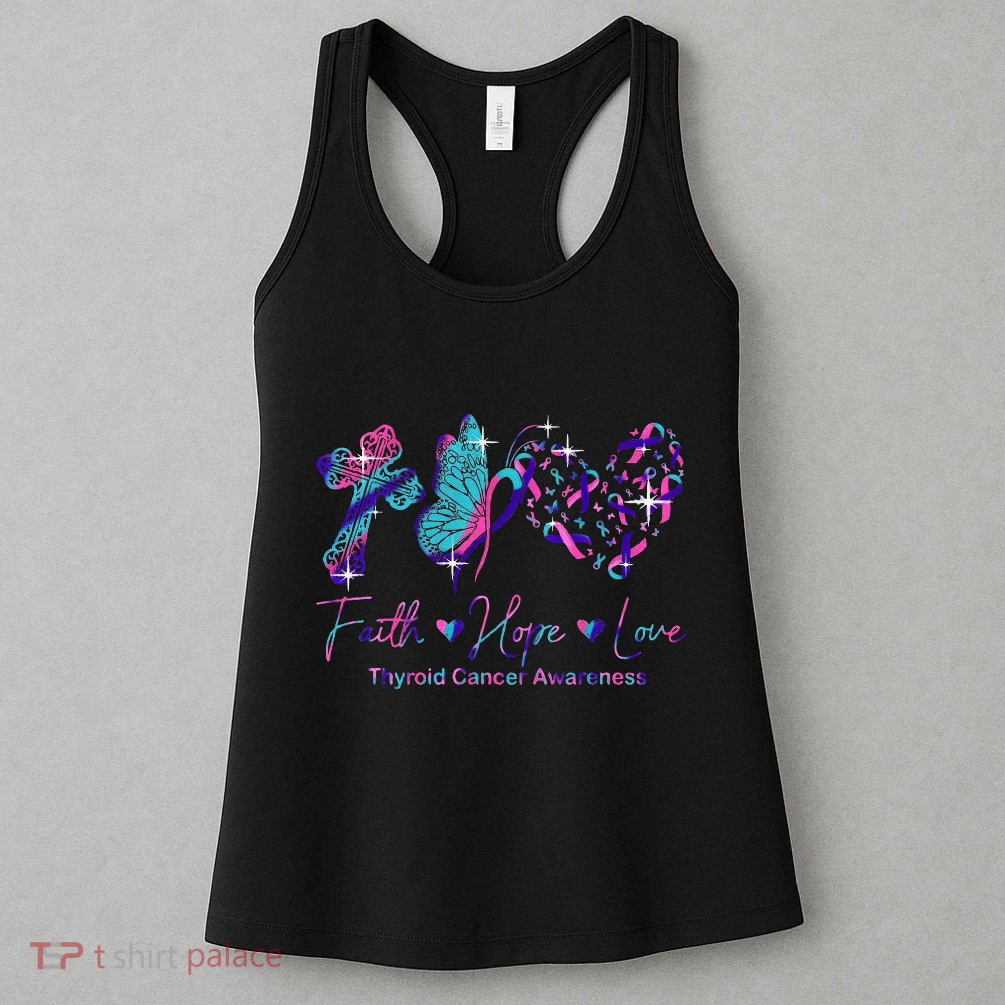Faith Hope Love Ribbon Thyroid Cancer Awareness Women's Tank Top