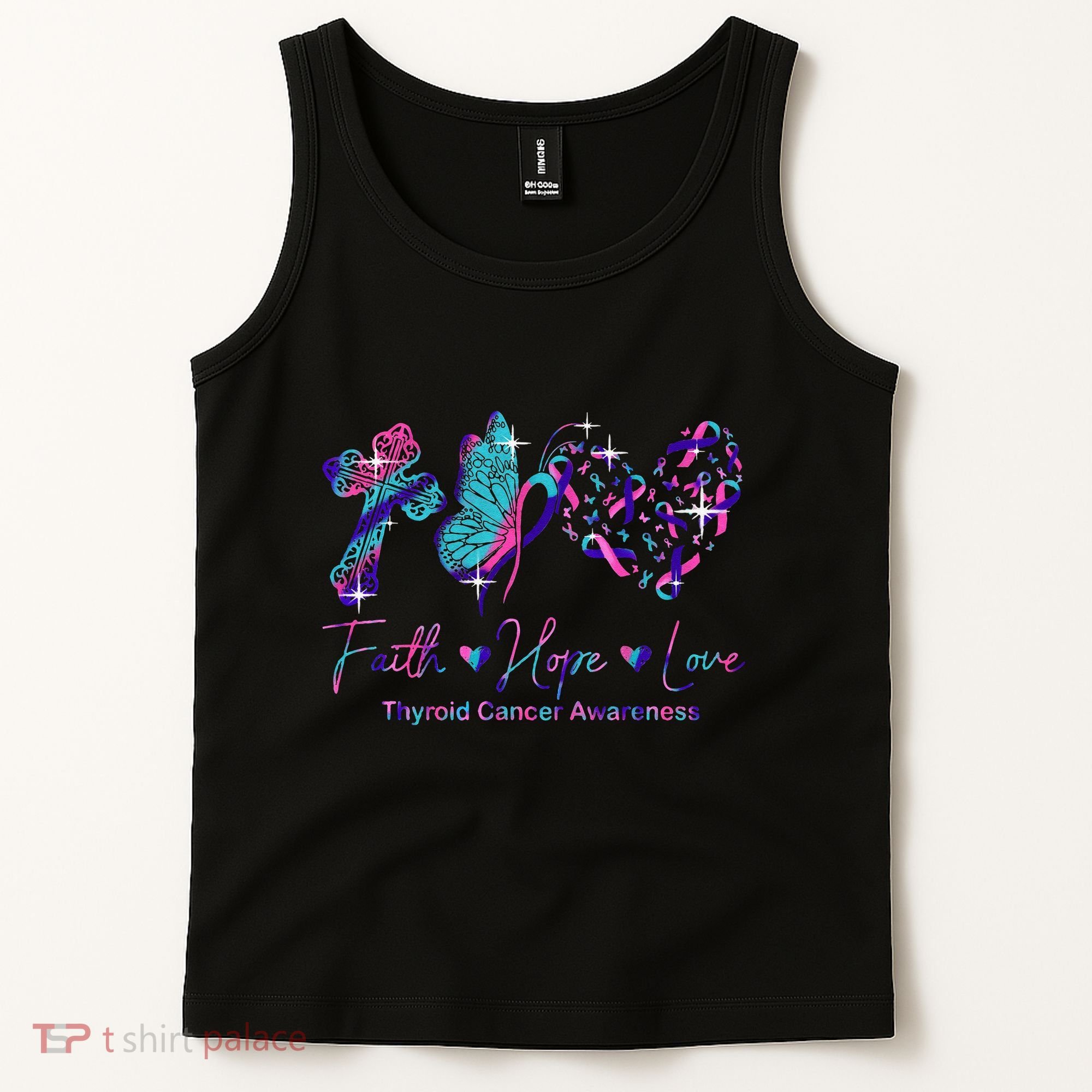Faith Hope Love Ribbon Thyroid Cancer Awareness Tank Top