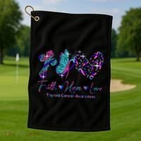 Faith Hope Love Ribbon Thyroid Cancer Awareness Golf Towel thumb 1