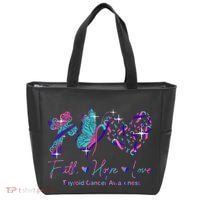 Faith Hope Love Ribbon Thyroid Cancer Awareness Tote Bag thumb 0