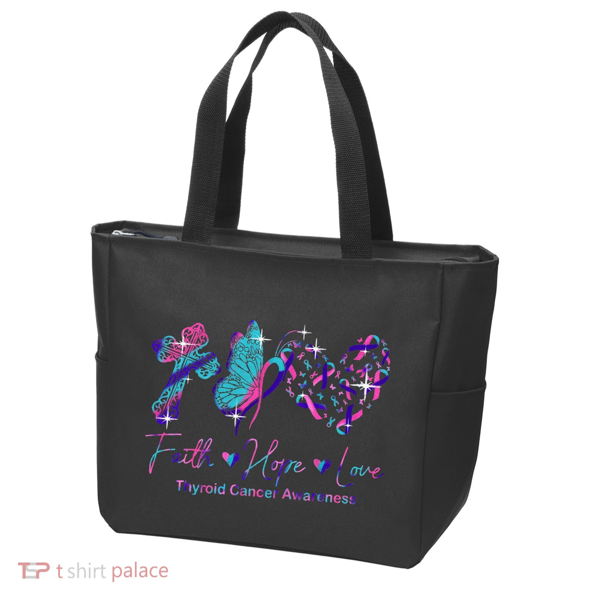 Faith Hope Love Ribbon Thyroid Cancer Awareness Tote Bag