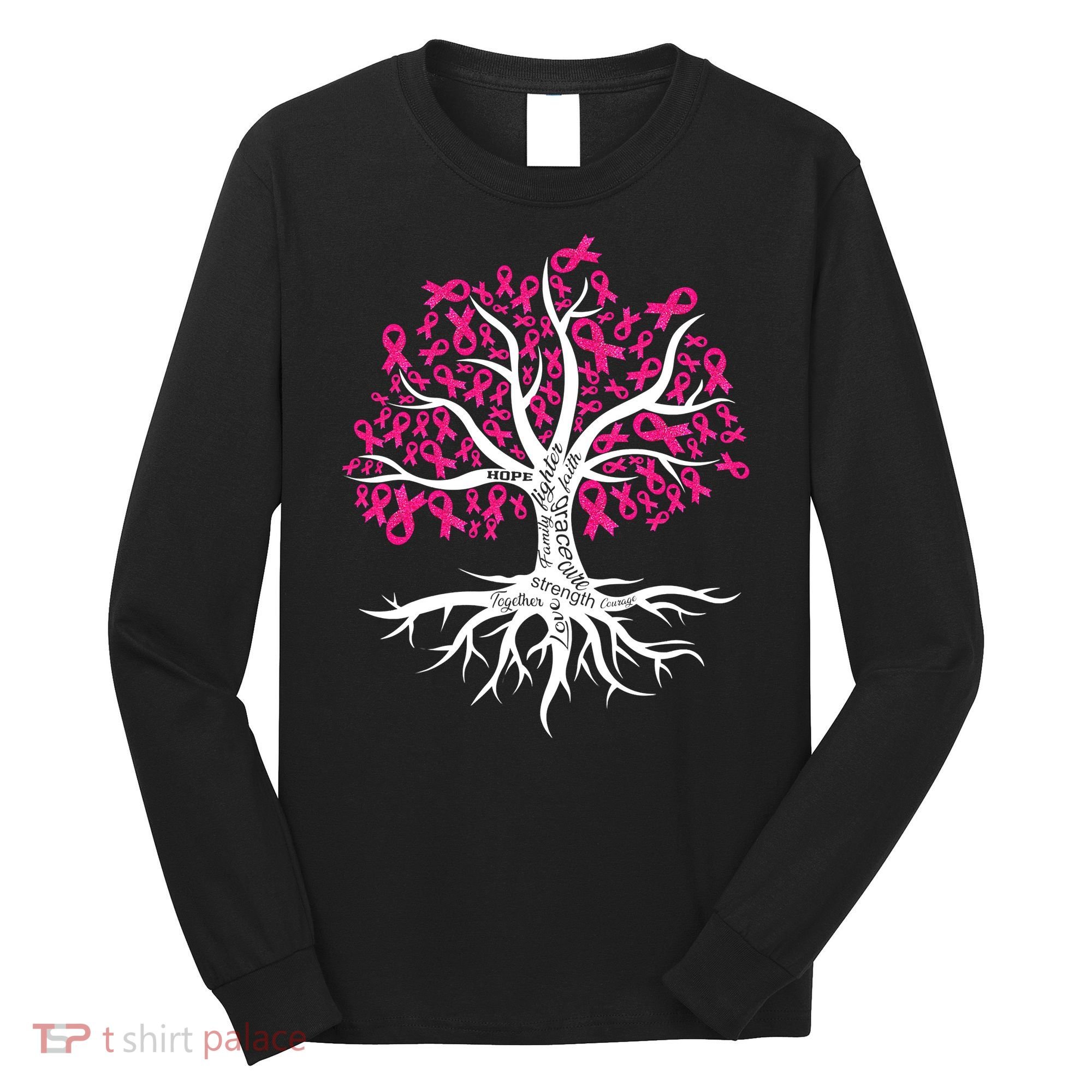 Faith Hope Love Tree Pink Ribbon Breast Cancer Awareness Long Sleeve Shirt