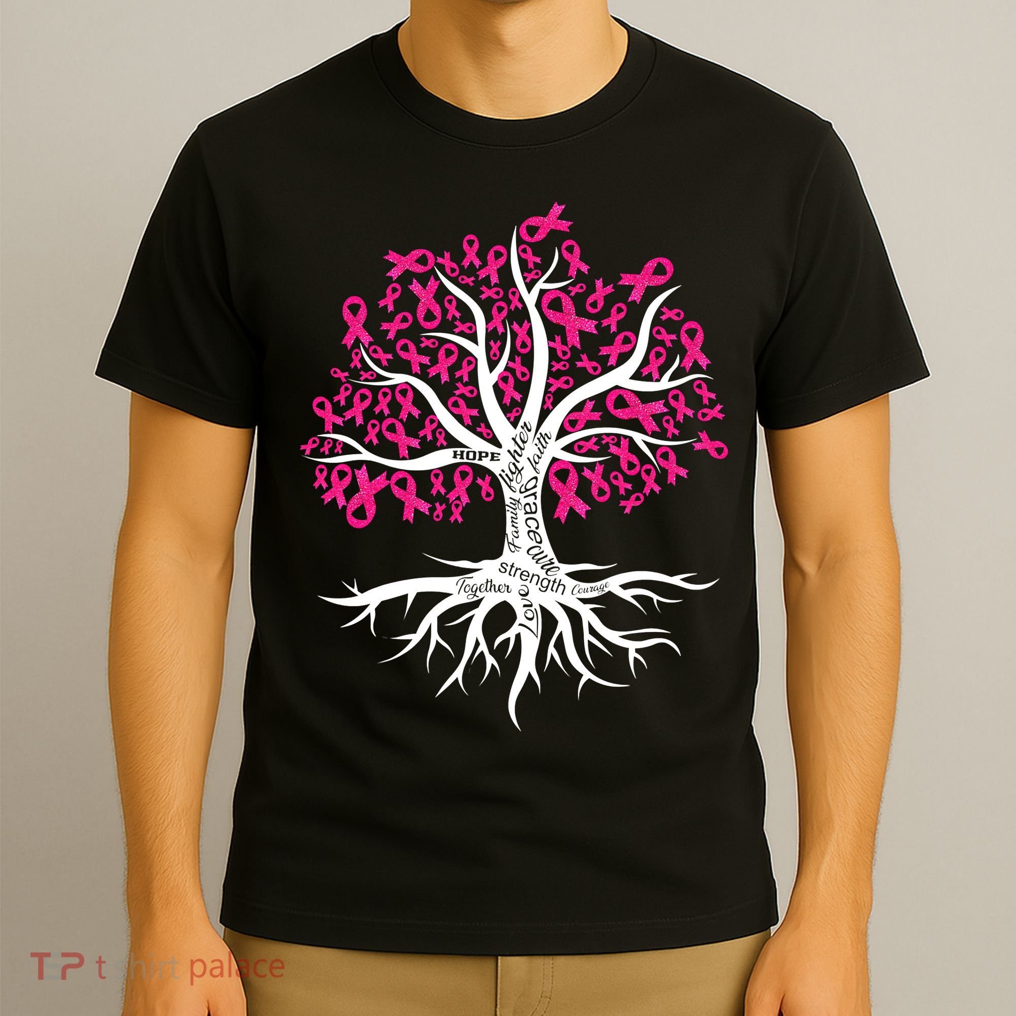 Faith Hope Love Tree Pink Ribbon Breast Cancer Awareness T-Shirt