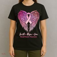 Faith Hope Love Breast Cancer Awareness Winged Pink Ribbon T-Shirt thumb 4
