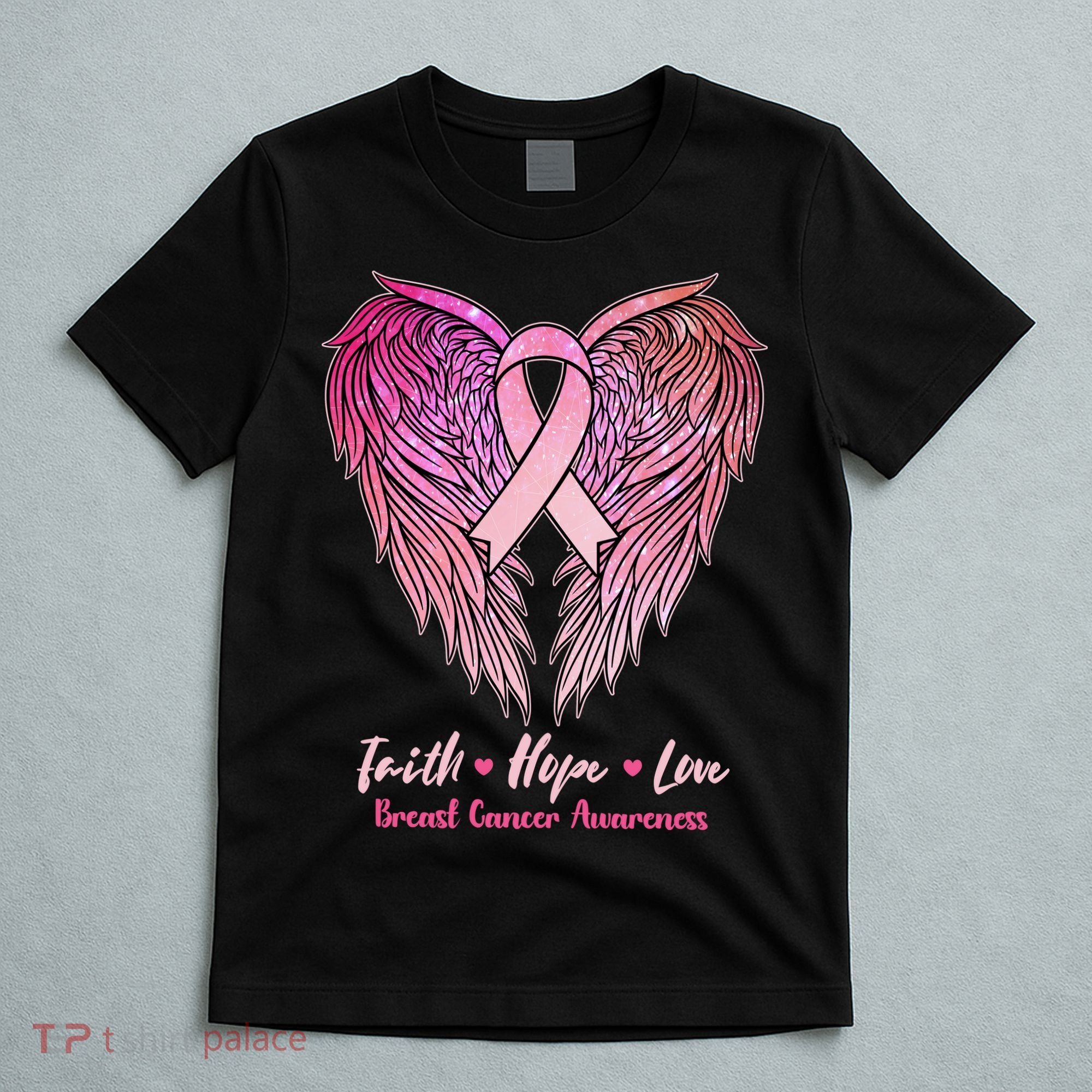 Faith Hope Love Breast Cancer Awareness Winged Pink Ribbon T-Shirt