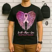 Faith Hope Love Breast Cancer Awareness Winged Pink Ribbon T-Shirt thumb 6