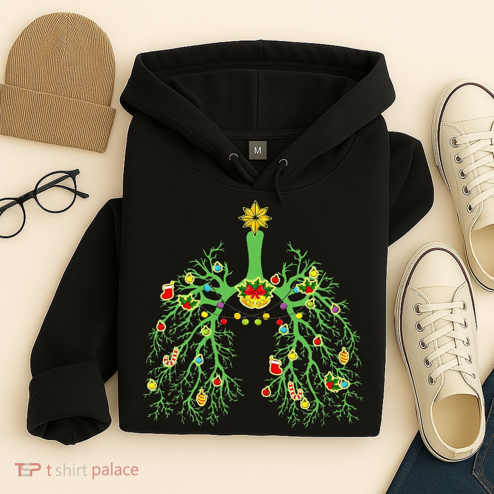 Festive Holiday Lung Ornament for Respiratory Therapists Hoodie