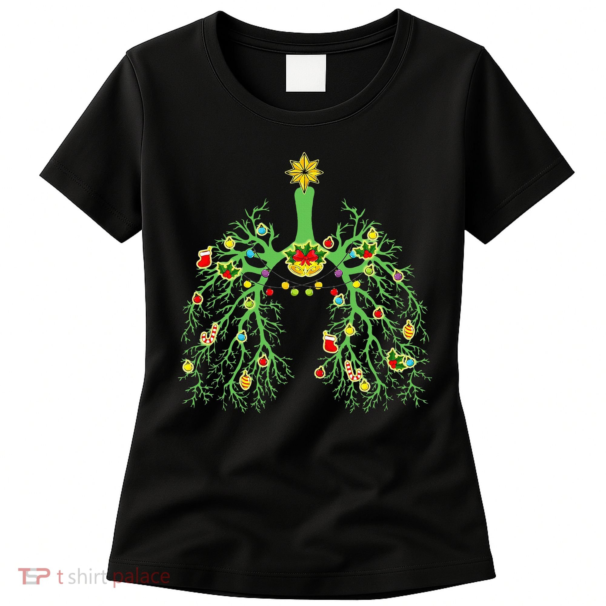 Festive Holiday Lung Ornament for Respiratory Therapists Women's T-Shirt