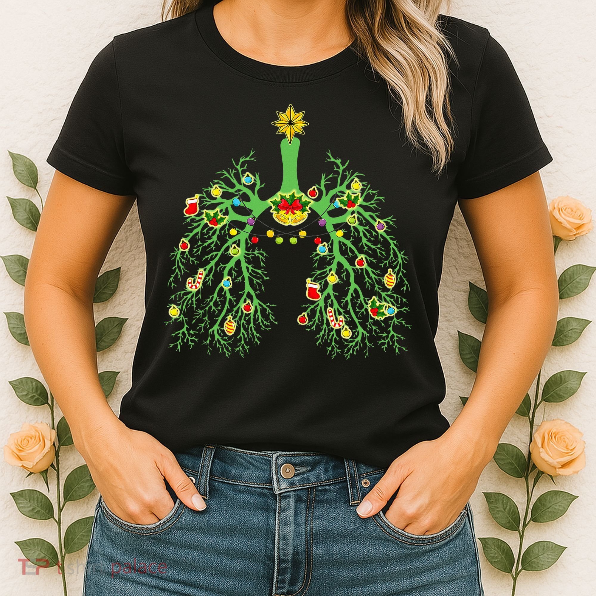 Festive Holiday Lung Ornament for Respiratory Therapists Women's T-Shirt