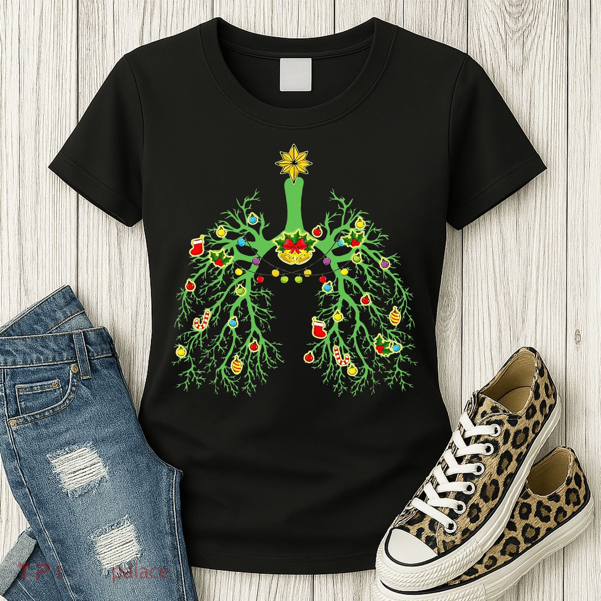 Festive Holiday Lung Ornament for Respiratory Therapists Women's T-Shirt