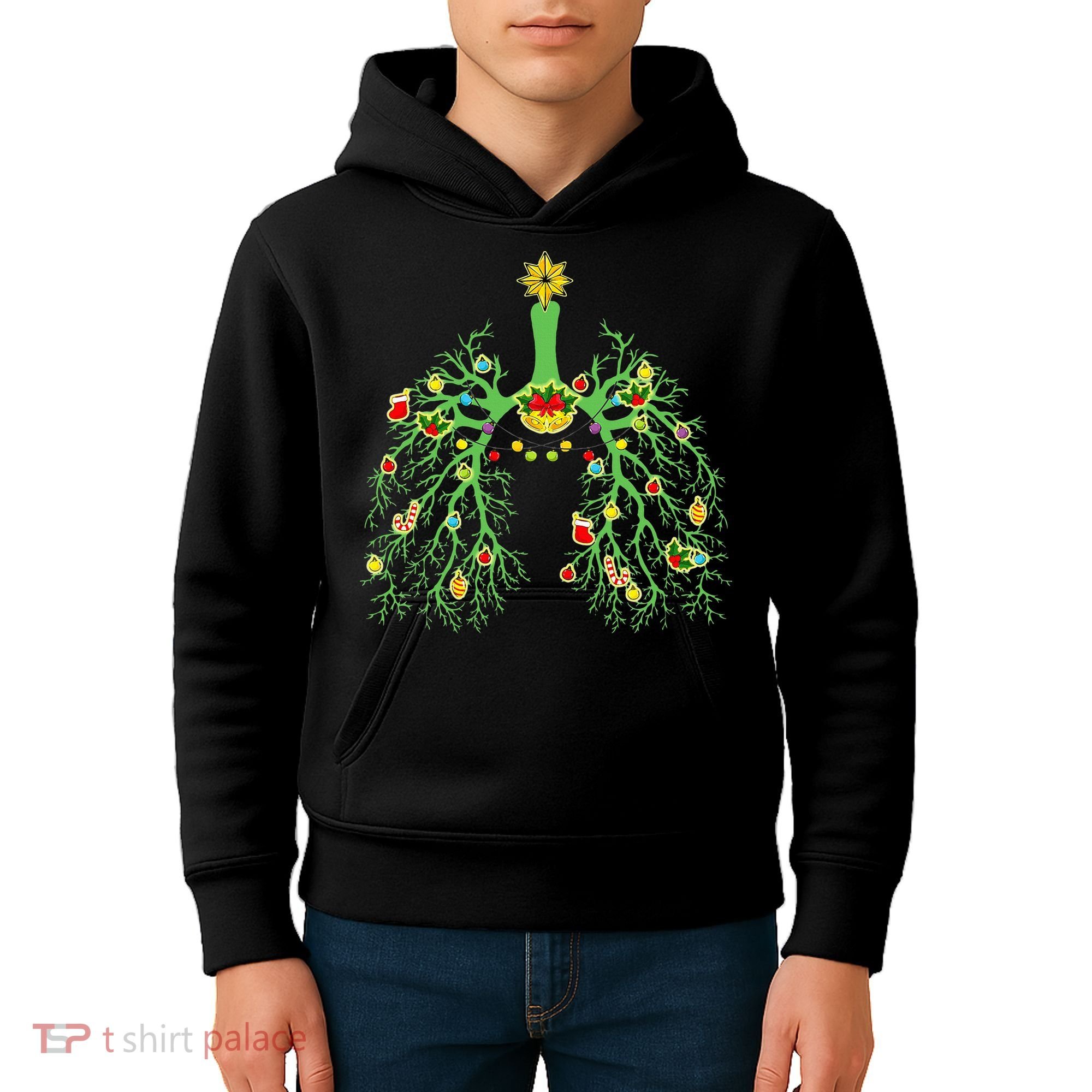 Festive Holiday Lung Ornament for Respiratory Therapists Kids Hoodie