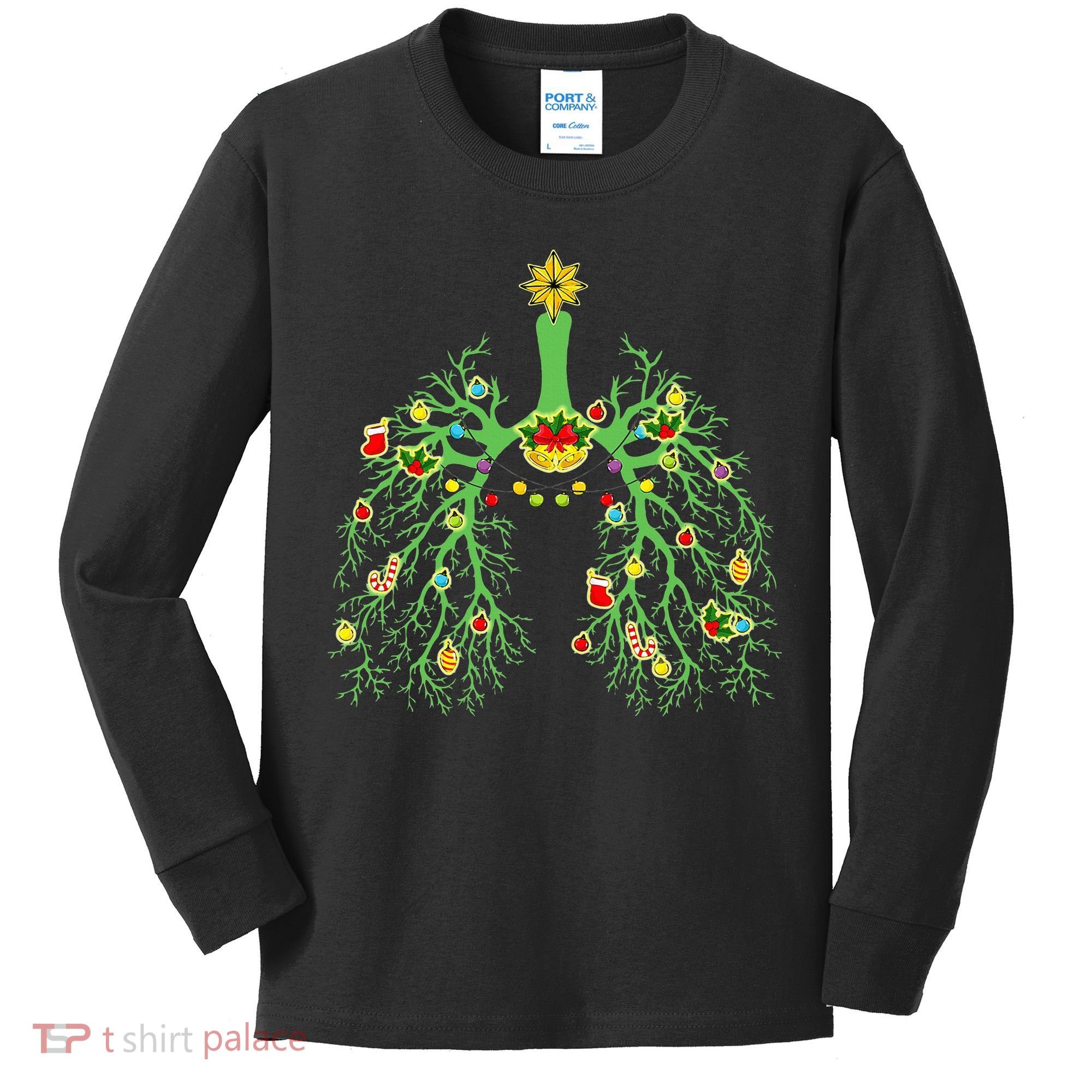 Festive Holiday Lung Ornament for Respiratory Therapists Kids Long Sleeve Shirt