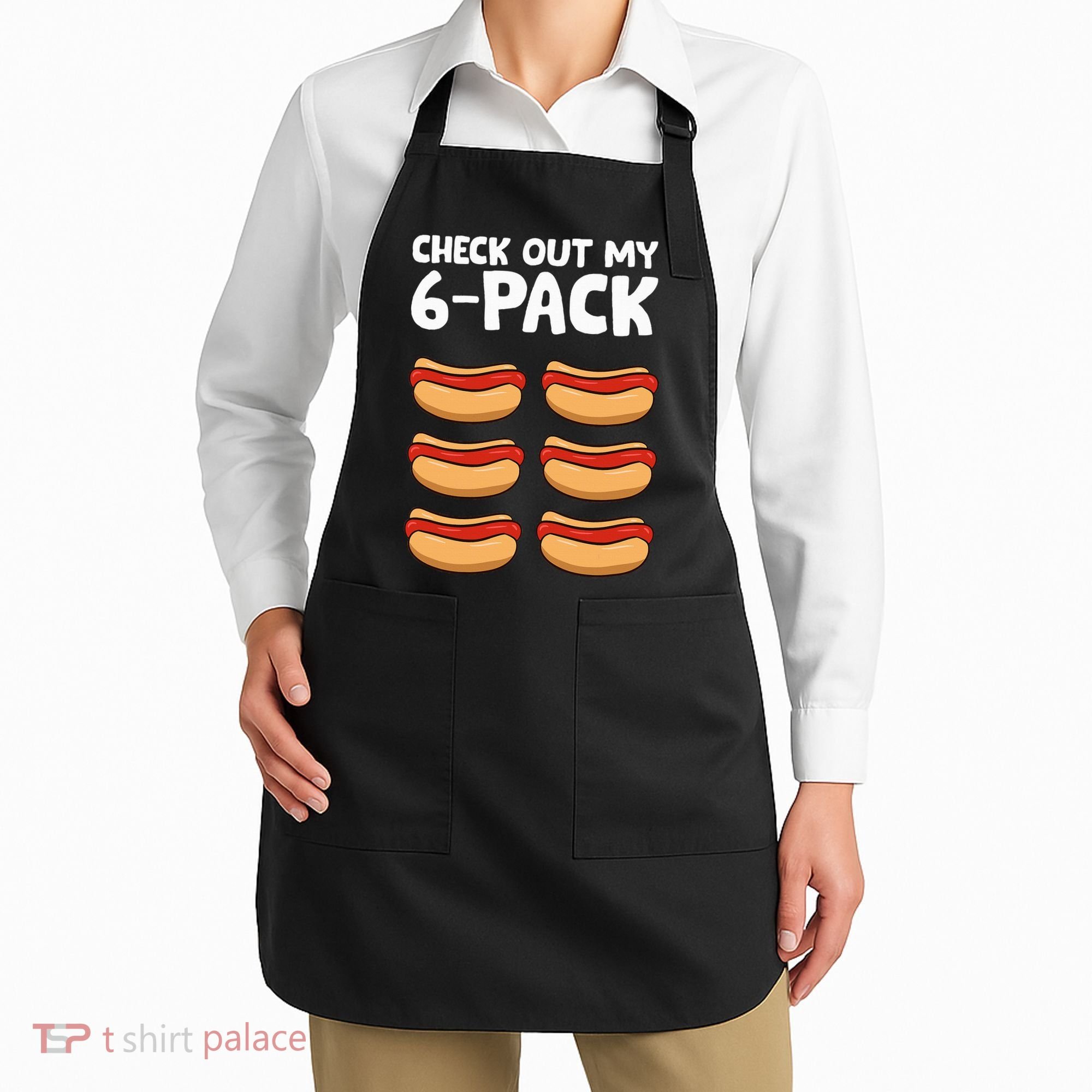 Funny Hotdog Lover Check Out My 6 Pack Hot Dog Apron
