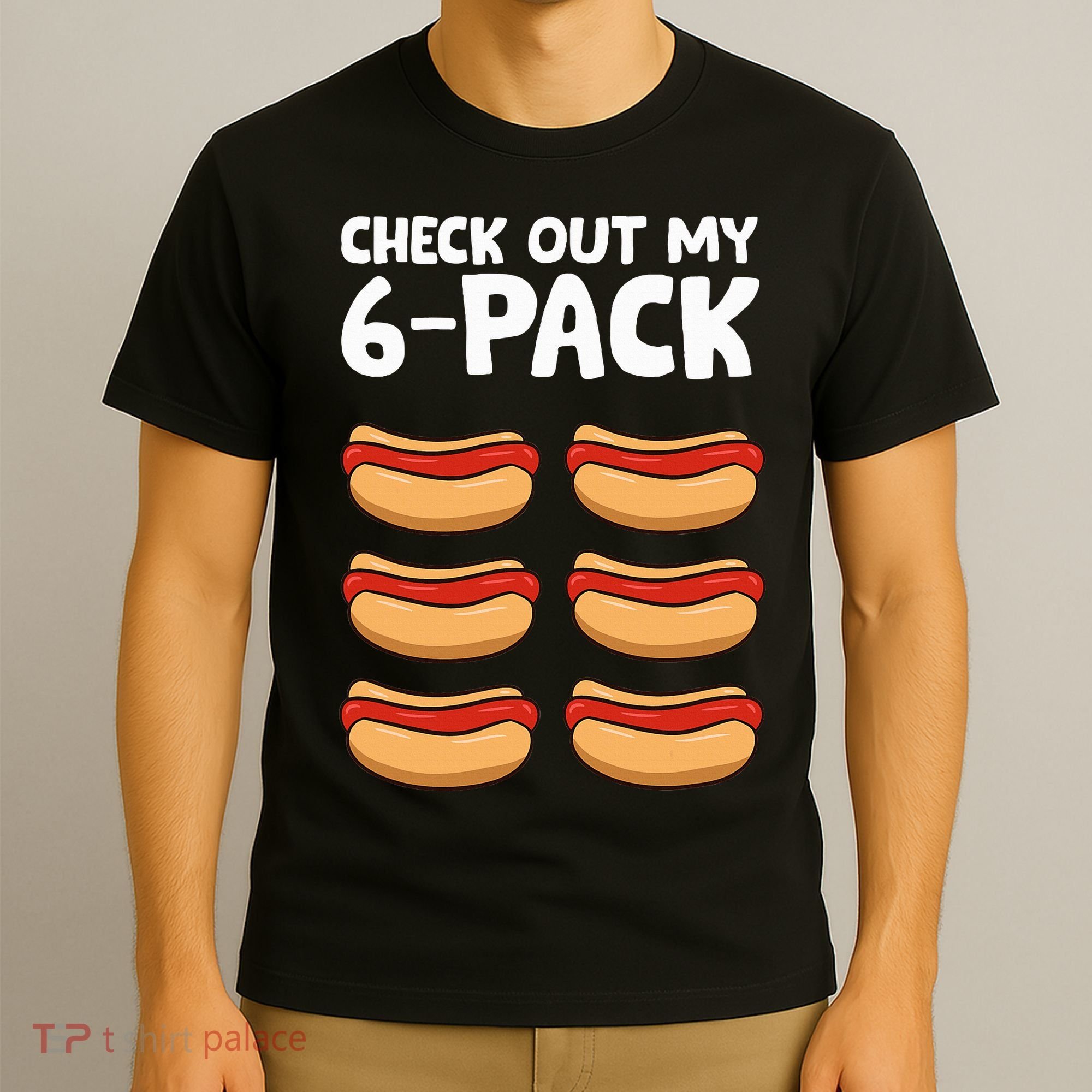 Funny Hotdog Lover Check Out My 6 Pack Hot Dog T-Shirt