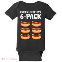 Funny Hotdog Lover Check Out My 6 Pack Hot Dog Baby Bodysuit thumb 0