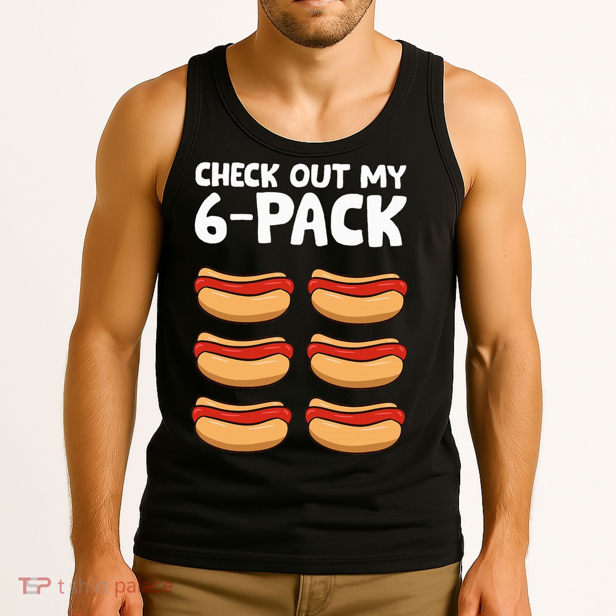 Funny Hotdog Lover Check Out My 6 Pack Hot Dog Tank Top