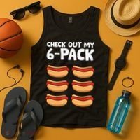 Funny Hotdog Lover Check Out My 6 Pack Hot Dog Tank Top thumb 4