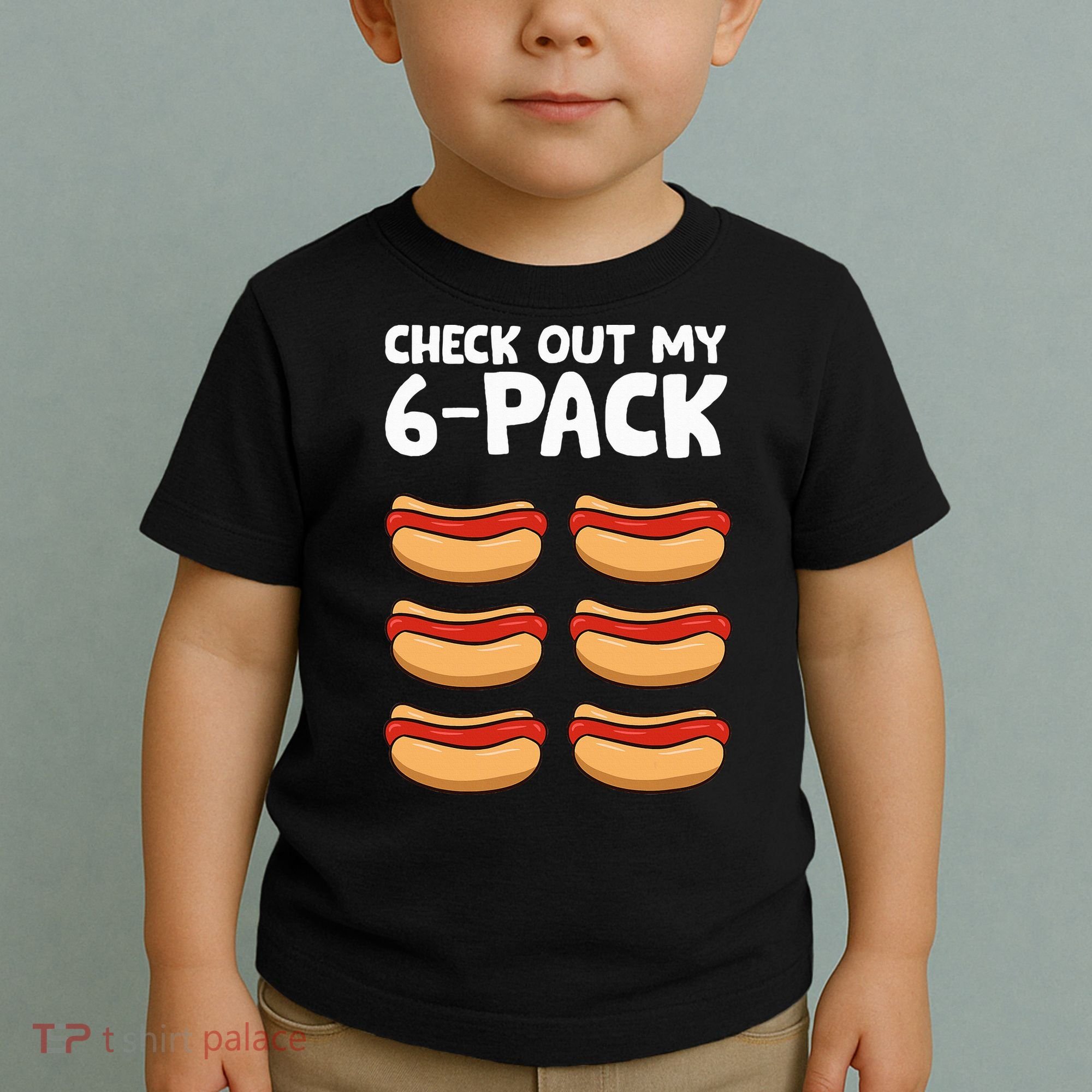 Funny Hotdog Lover Check Out My 6 Pack Hot Dog Toddler T-Shirt