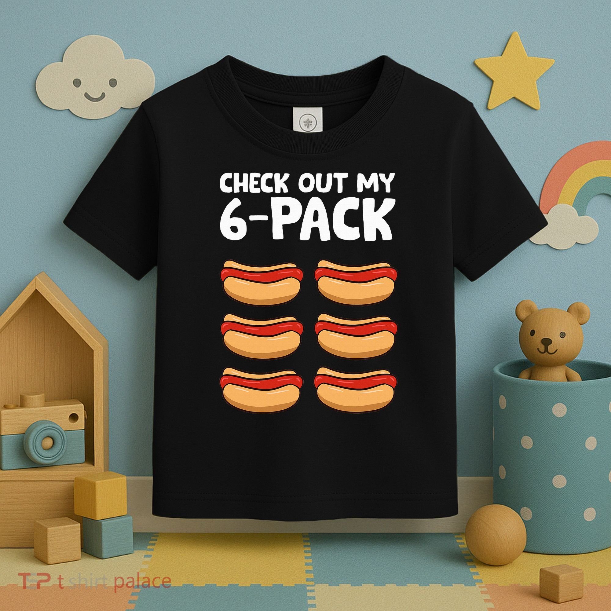 Funny Hotdog Lover Check Out My 6 Pack Hot Dog Toddler T-Shirt