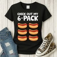 Funny Hotdog Lover Check Out My 6 Pack Hot Dog Women's T-Shirt thumb 3