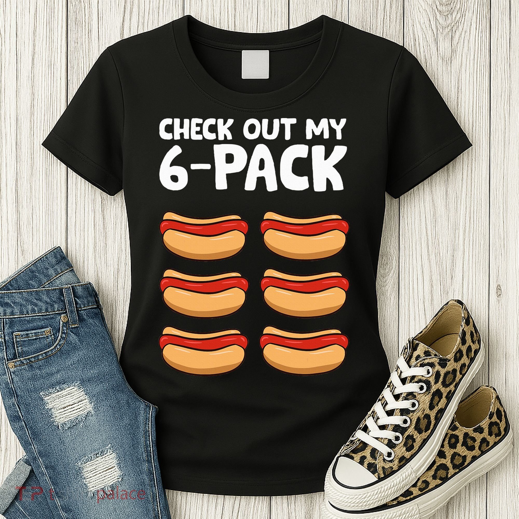 Funny Hotdog Lover Check Out My 6 Pack Hot Dog Women's T-Shirt
