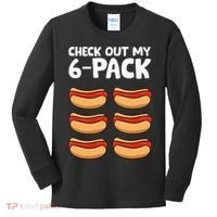 Funny Hotdog Lover Check Out My 6 Pack Hot Dog Kids Long Sleeve Shirt thumb 0