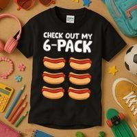 Funny Hotdog Lover Check Out My 6 Pack Hot Dog Kids T-Shirt thumb 3