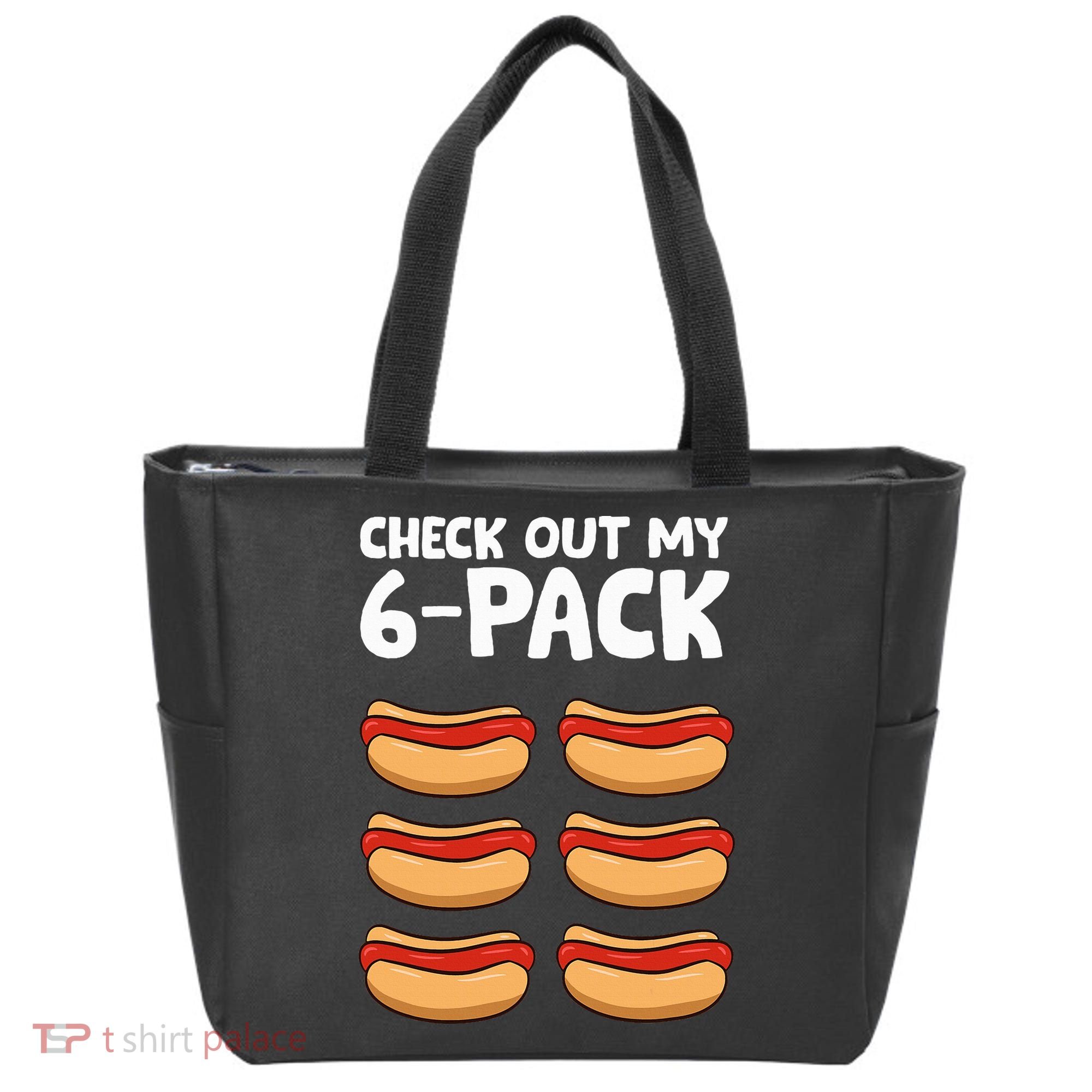 Funny Hotdog Lover Check Out My 6 Pack Hot Dog Tote Bag