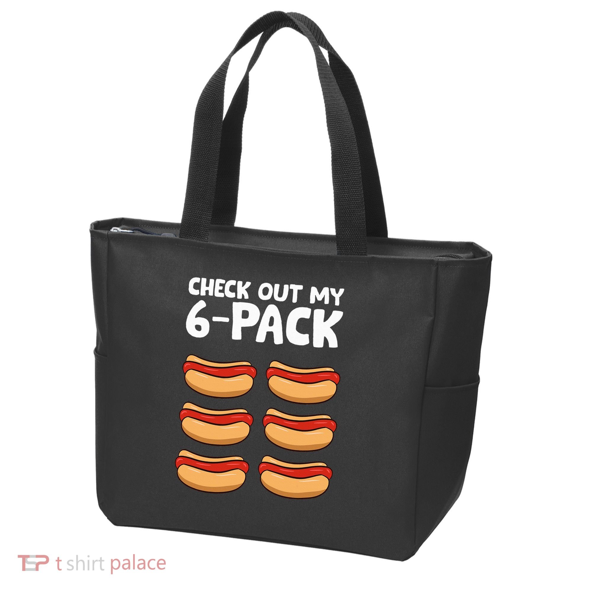 Funny Hotdog Lover Check Out My 6 Pack Hot Dog Tote Bag