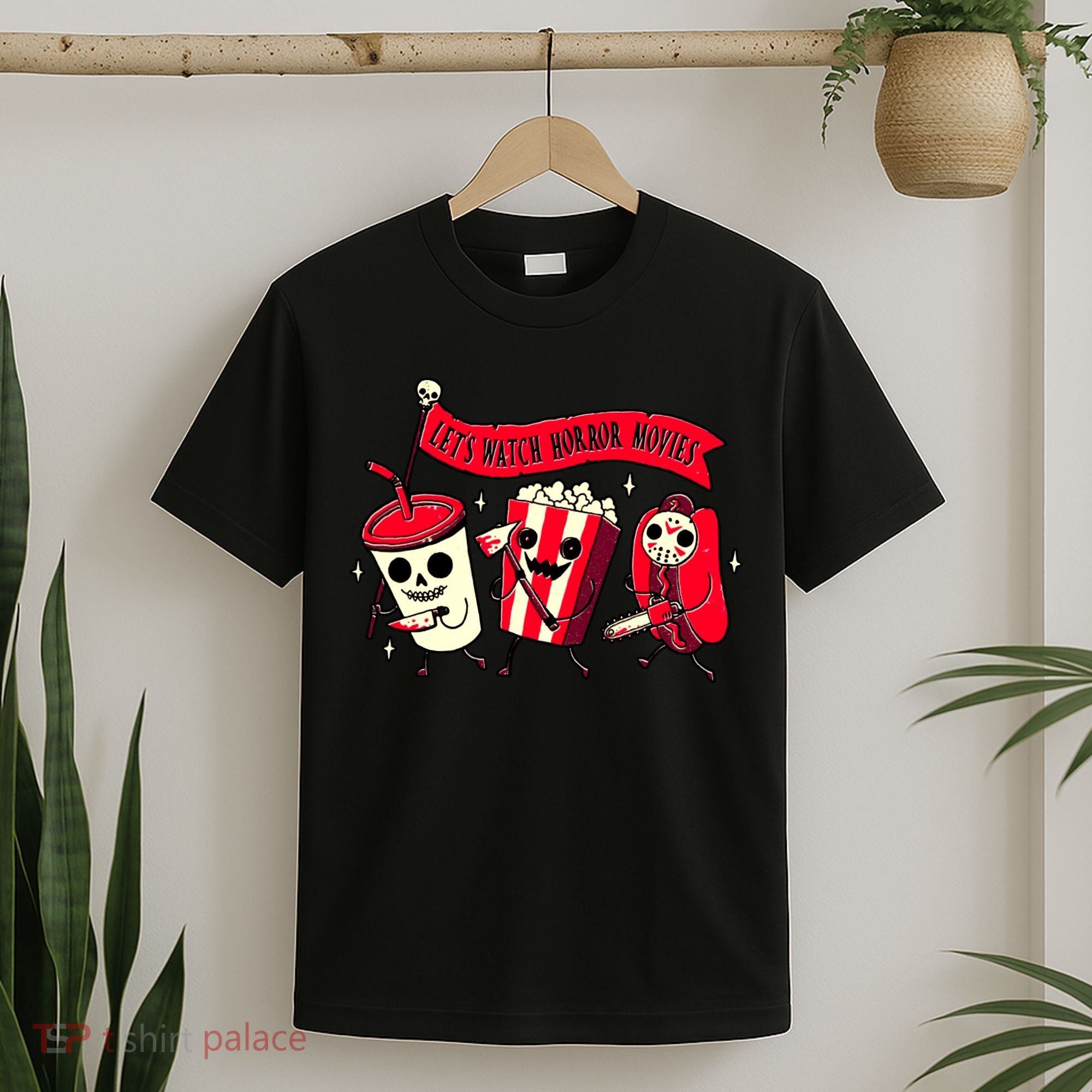 Funny Halloween Let's Watch Horror Movies Theater Food T-Shirt