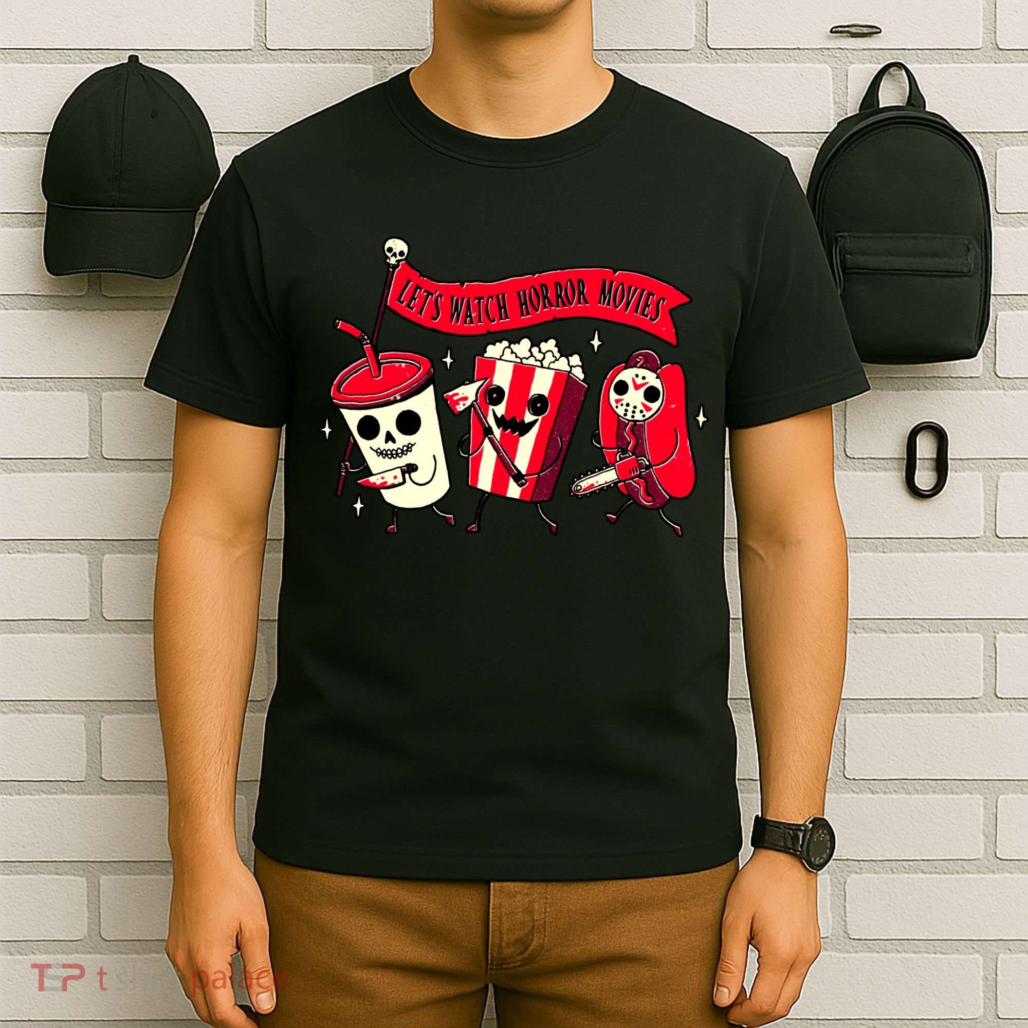 Funny Halloween Let's Watch Horror Movies Theater Food T-Shirt