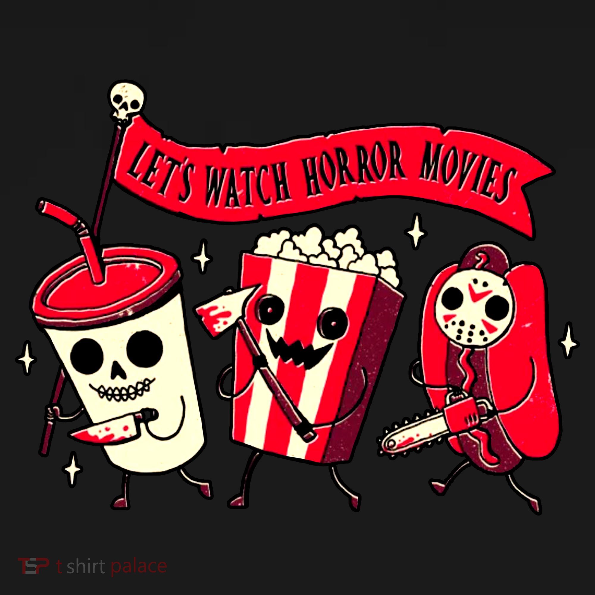 Funny Halloween Let's Watch Horror Movies Theater Food T-Shirt